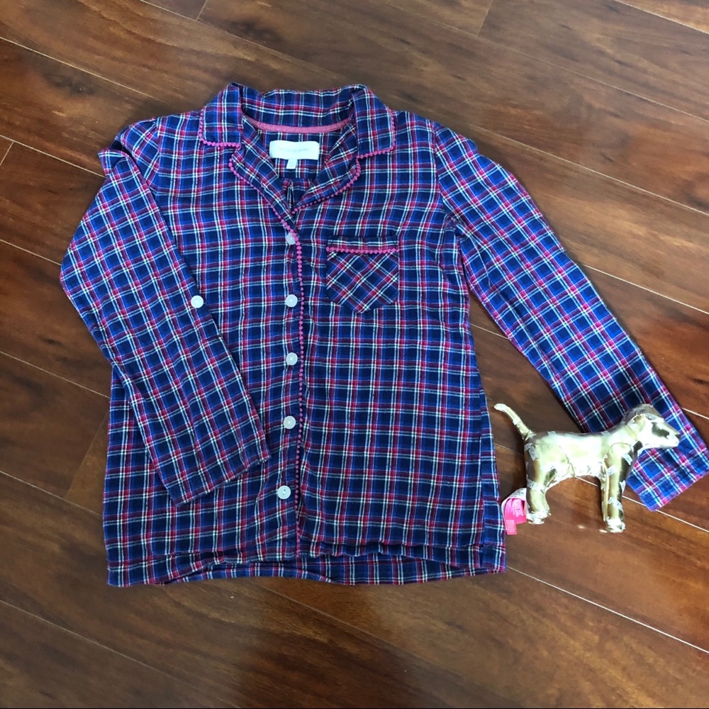 Victoria's Secret Blue Pink Flannel Pajama Top XS